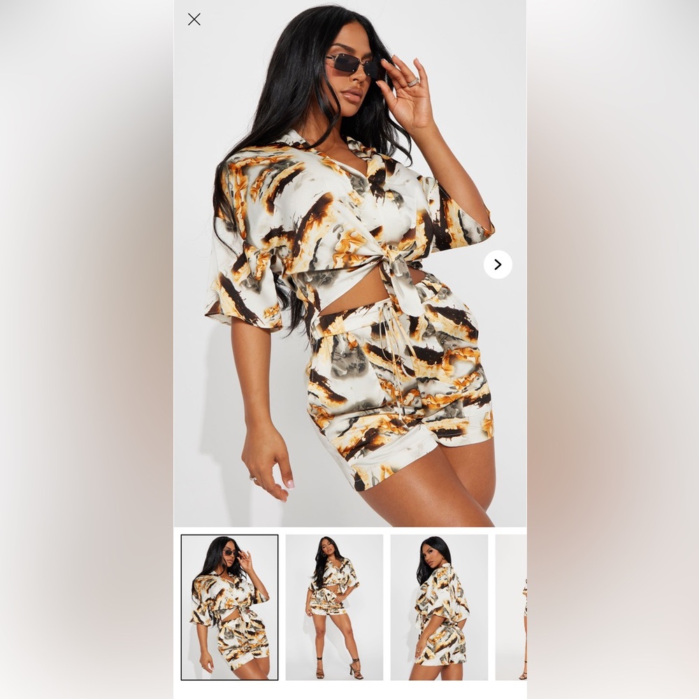 Fashion Nova Women's Tie-Dye Shorts Set - Black, Brown, White